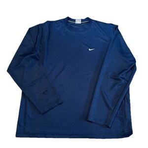 Vintage Nike Grey Tag Navy Blue Shirt Mens Large Mesh Hole Long Sleeve T-Shirt